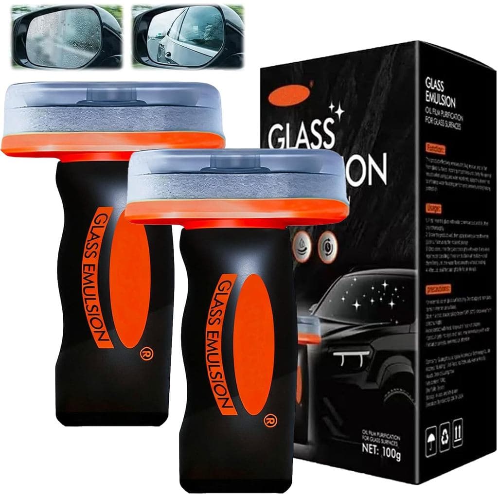 2 Peças de Limpador de Vidros e Removedor de Película Oleosa para Carros – Protetor de Vidros Roll-On com Escova, Remove