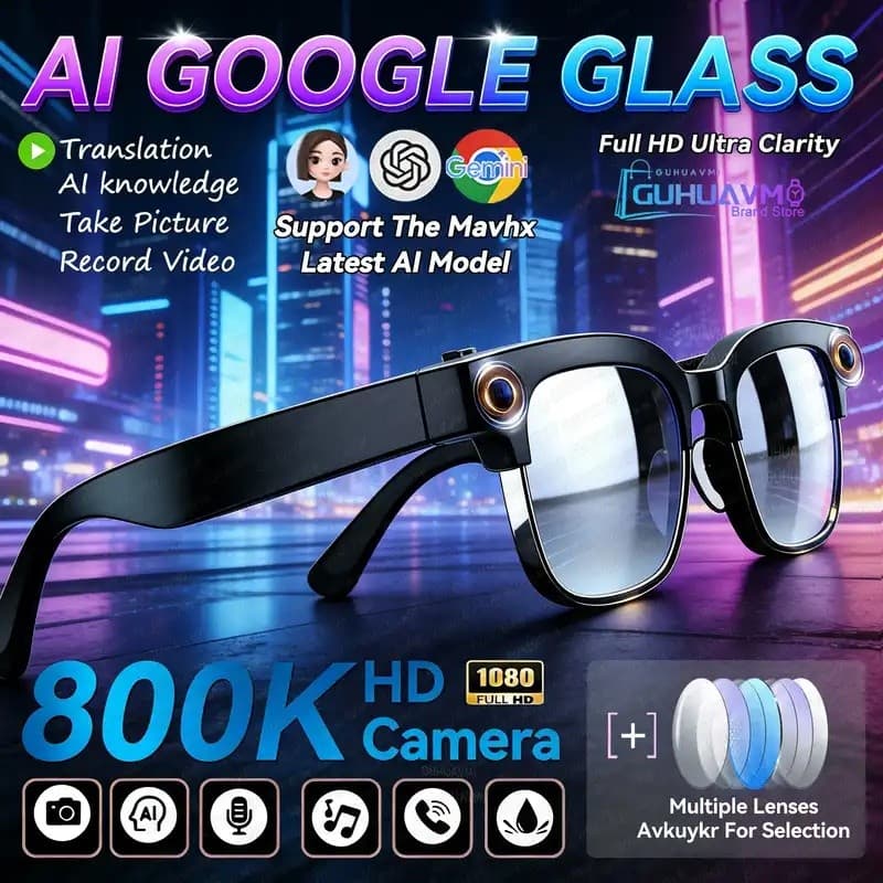 Novos Óculos Inteligentes AI 800W Pixel Câmera Vídeo Leitor De Música Chamada Negócios 8K De Mudança De Cor Masculino
