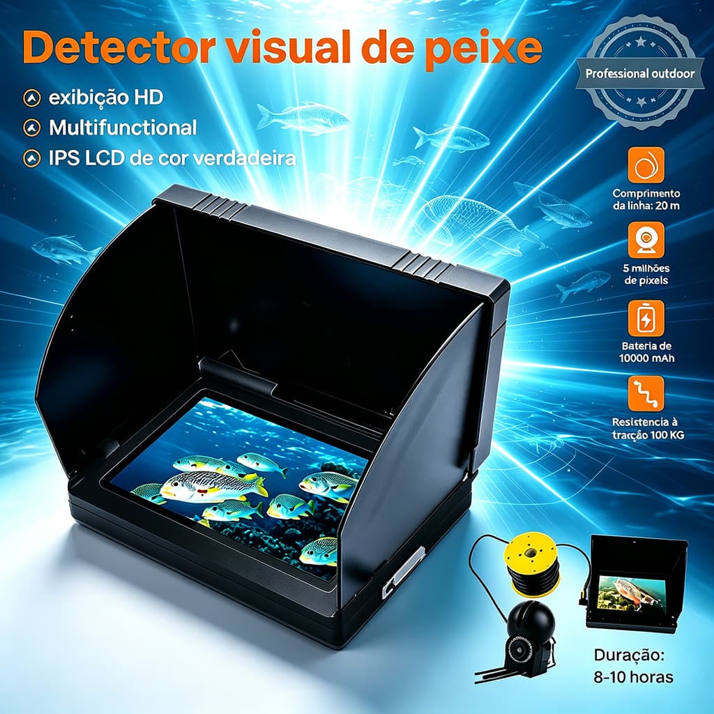 🐟 Câmera Subaquática de Pesca 20m | Tela IPS 4.3 HD Visão Noturna IP68 Localizador de Peixes