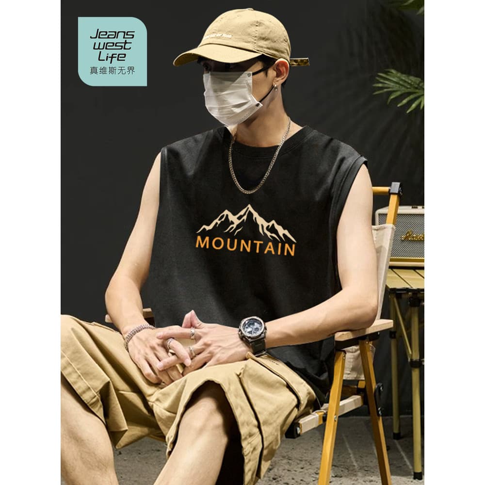 Zhenweisi LIFE puro algodão sem mangas camiseta masculina verão esportes respirável colete de ombro largo masculino Fitn