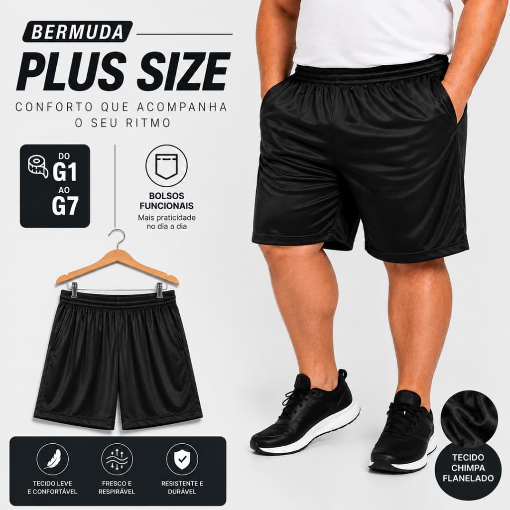 Bermuda Plus Size Masculina Flanelada | G1 ao G7 | Ideal para Lazer e Dia a Dia | Casual Confortável
