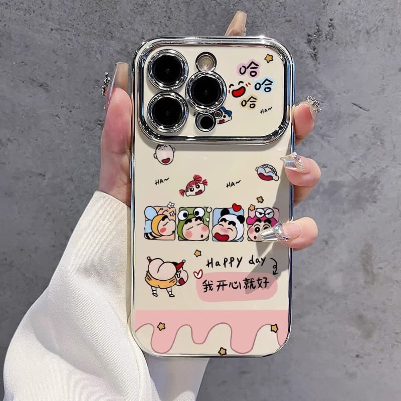 Adequado para xiaomi caso de telefone feliz Crayon Shin-Chan galvanoplastia xiaomi 17promax janela grande