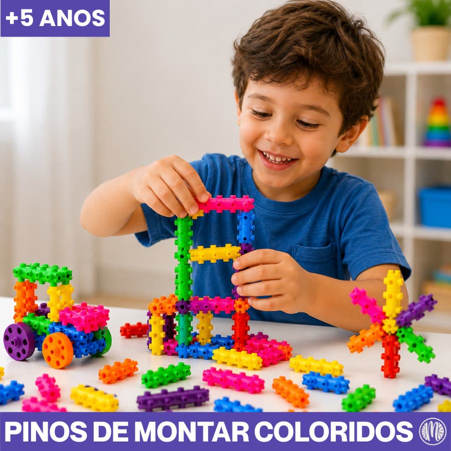 Blocos de Montar Pinos Coloridos 500 ou 1000 Peças Brinquedo Educativo Infantil Crie e Brink