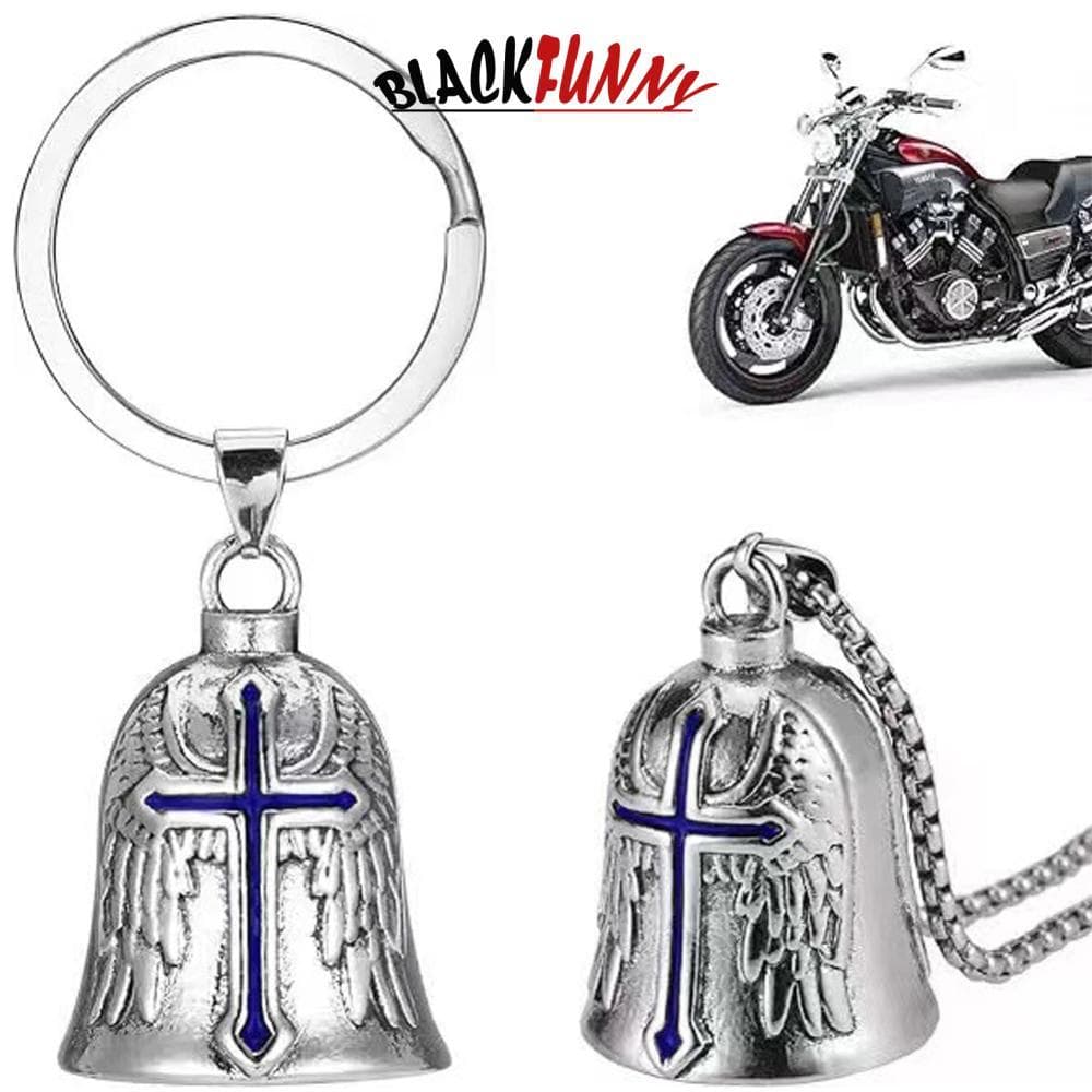 BLACKFUNNY Moda Cruz Guardião Asas De Anjo Sino Da Motocicleta Chaveiro Motociclista Cavaleiro Sorte Jóias Acessório Pre