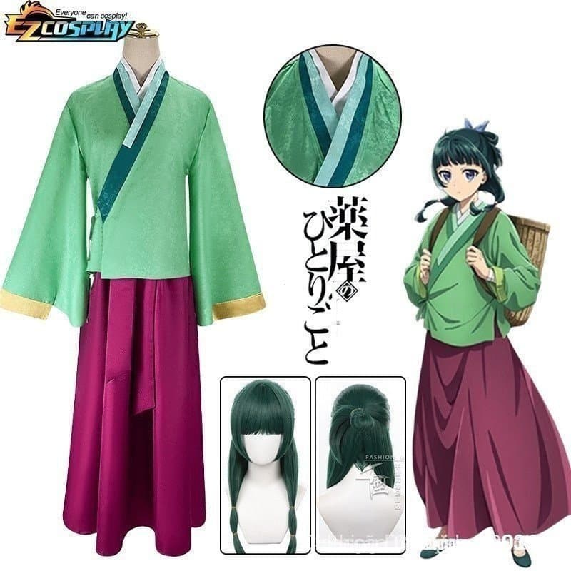 Fantasia Maomao Cosplay Peruca Anime The Alchemist's Diary Vestido Verde Saia Top Presilha de Cabelo Kusuriya No Hito A7