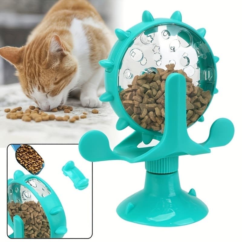 Brinquedo Divertido para Gatos: Moinho de Vento Giratório com Ventosa e Suporte para Petiscos em Forma de Roda Gigante