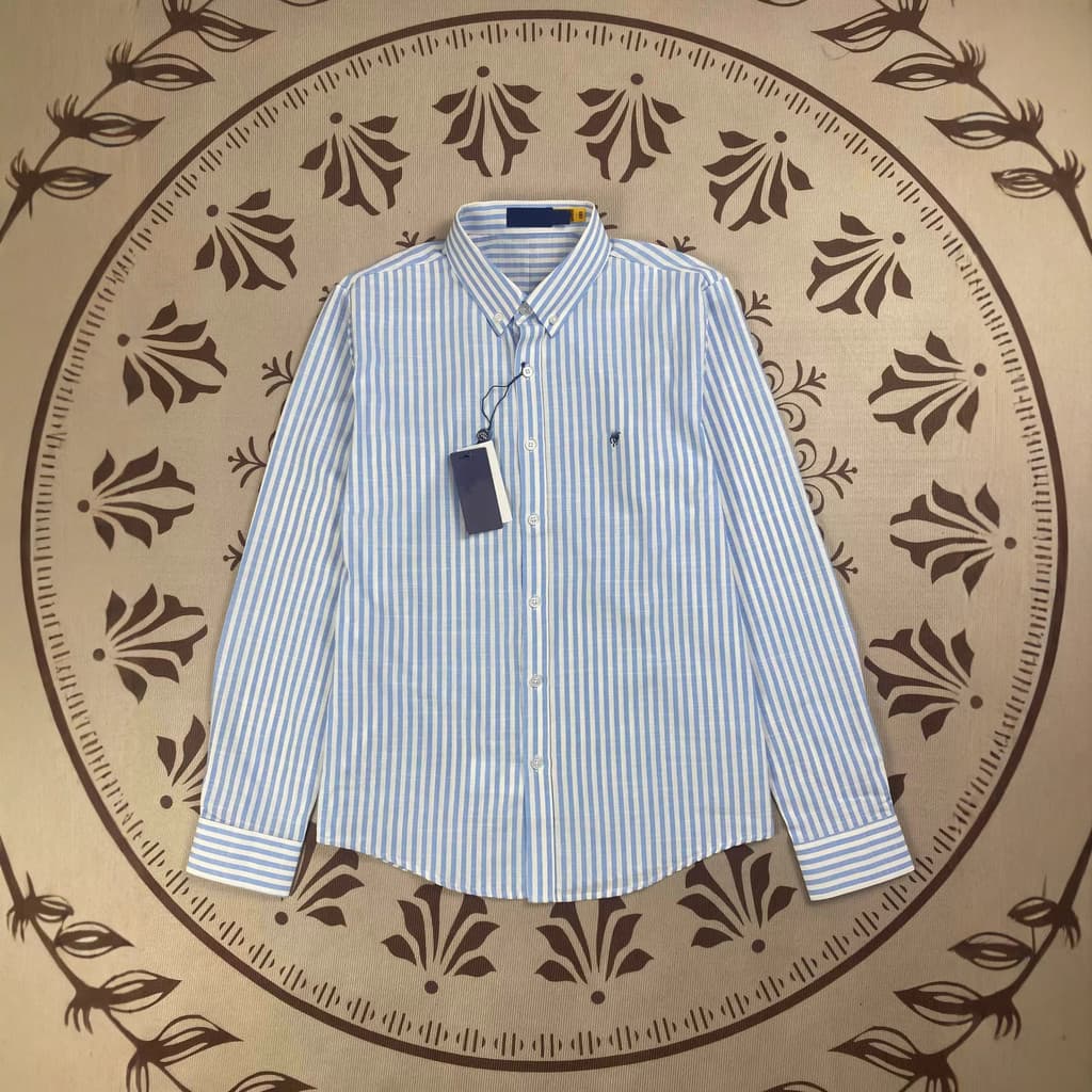 R RL Ralph Bordado Listrado Temperamento POLO Puro Algodão Protetor Solar Camisa Manga Longa Primavera Verão Camisa Top