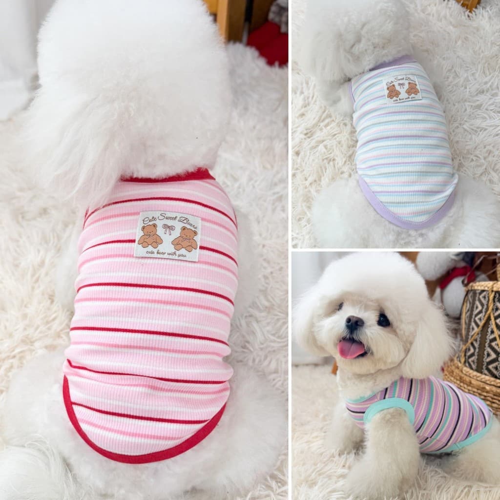 Colete listrado para animais de estimação em estilo coreano e japonês, camisa base elástica fina e respirável para prima