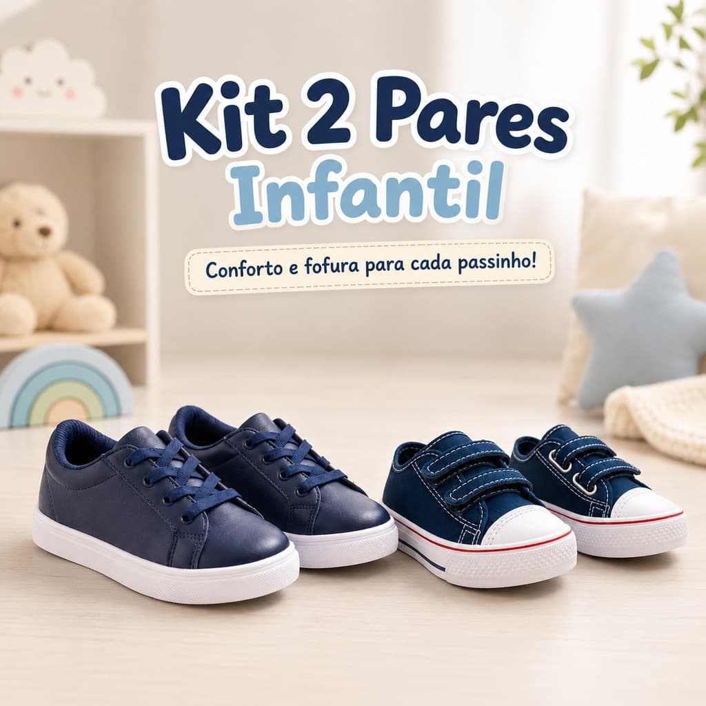 Lindo Kit 2 Pares Tênis Carrapicho Infantil Masculino Feminino Escolar Confortável macio