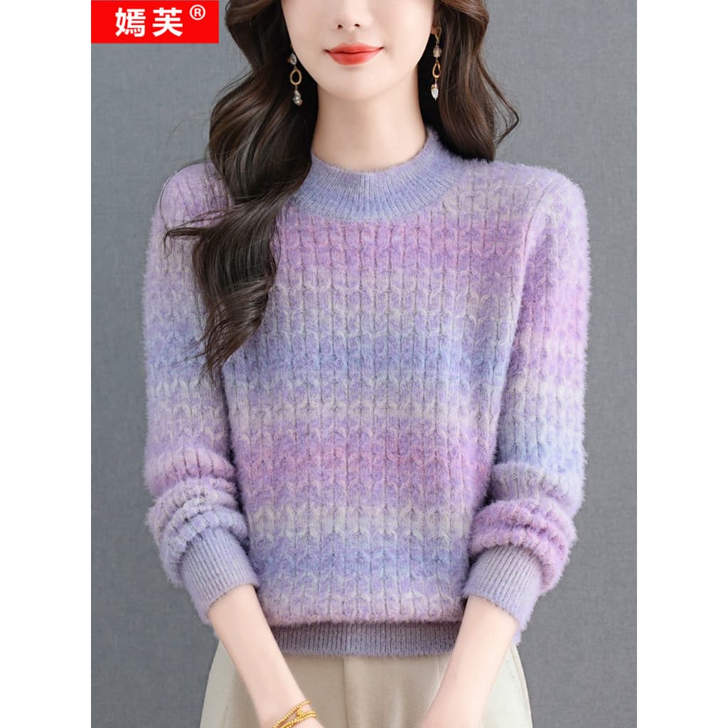 Yanfu novo estilo Floral fio malhas outono inverno meia gola alta camisola moda redução de idade todos @-