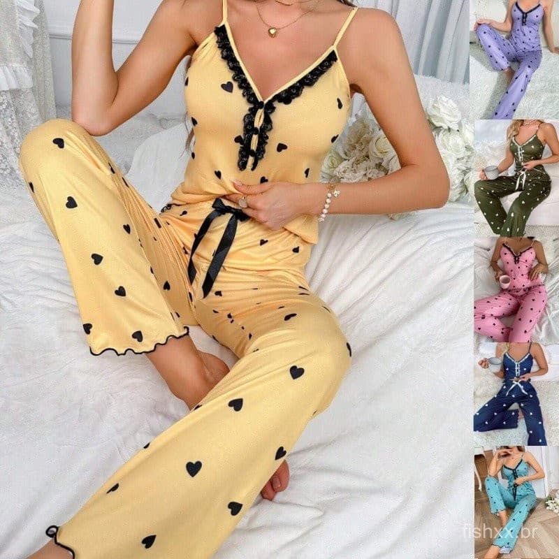 Pijamas femininos, conjunto de duas peças estilo europeu e americano, nova roupa confortável para casa, com camisola URH