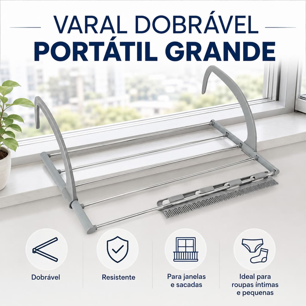 Varal Dobrável Portátil Grande Roupa Íntima Janelas Varandas Sacadas Compacto Resistente para Apartamentos Lavanderias