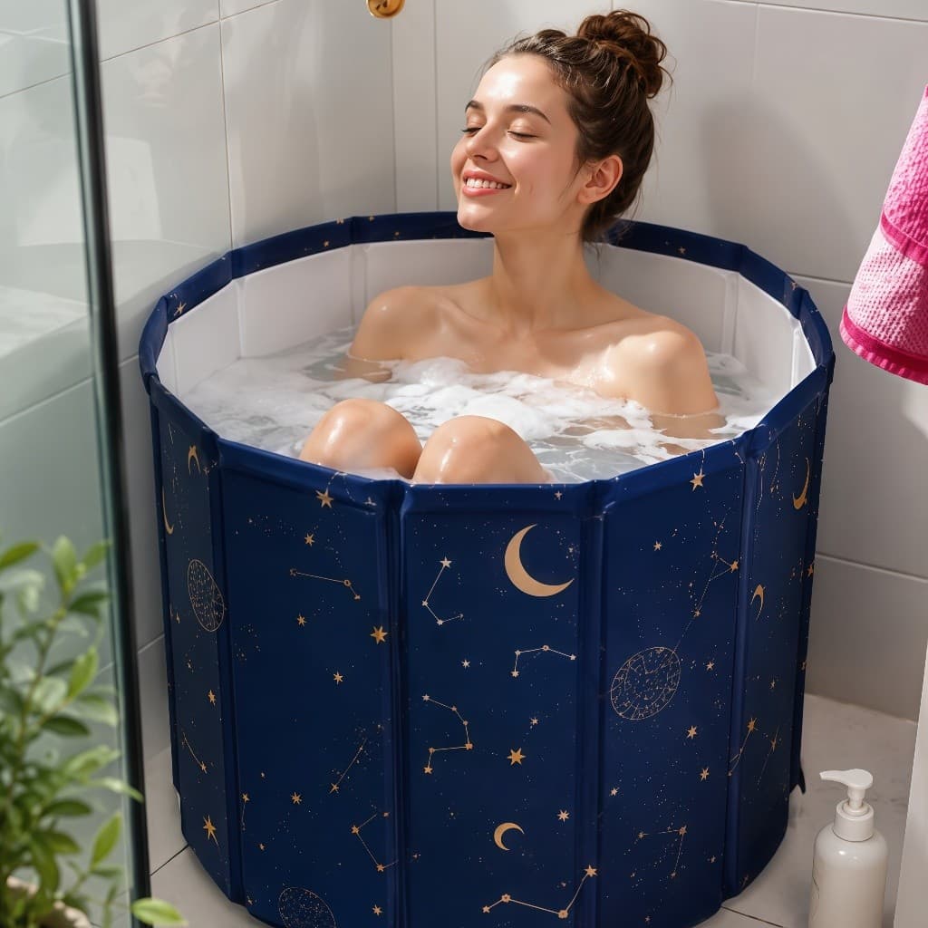 Banheira Dobrável Adulto Portátil Para Banho Relaxante Com Dreno