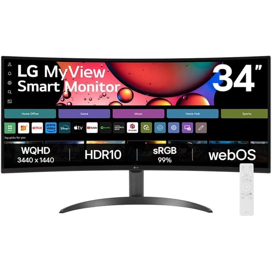 Monitor LG UltraWide Streaming 34SR60QC-B Tela curva WQuadHD (3440 x 1440) 21:9 de 34", WebOS, ThinQ Home, Air Play,