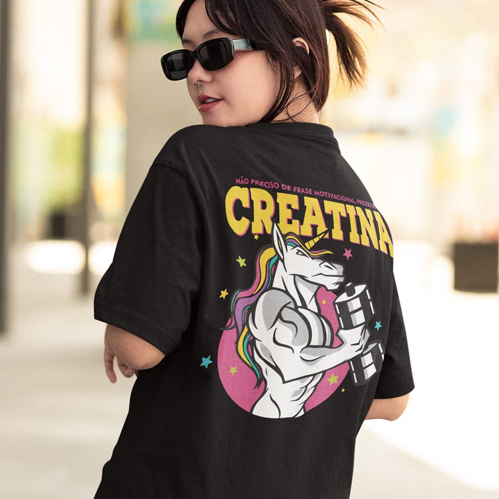 Camiseta camisa Feminina Treino Creatina Unicórnio Maromba Camisa Larga estampado unissex