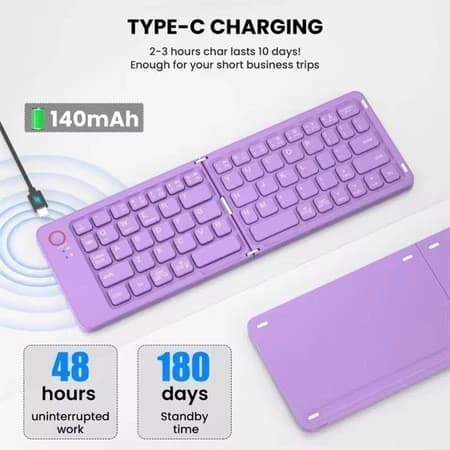 Teclado Bluetooth sem fio dobrável duplo/carregamento/adequado para Laptop teclado Bluetooth ipad Tablet dedicado