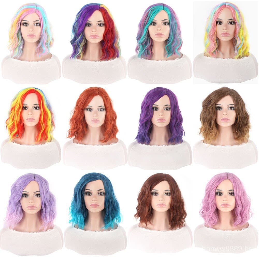 Perucas de moda europeias e americanas, cabelo curto cacheado com risca lateral e efeito degradê, perucas populares para