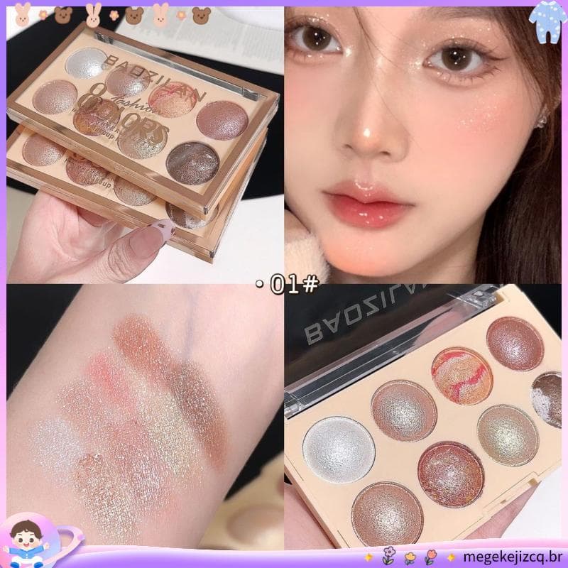 Pearles perolado sombra Blush tudo-em-um paleta oito discos altos piscando pó de cozimento Mineral pó de alto brilho bri