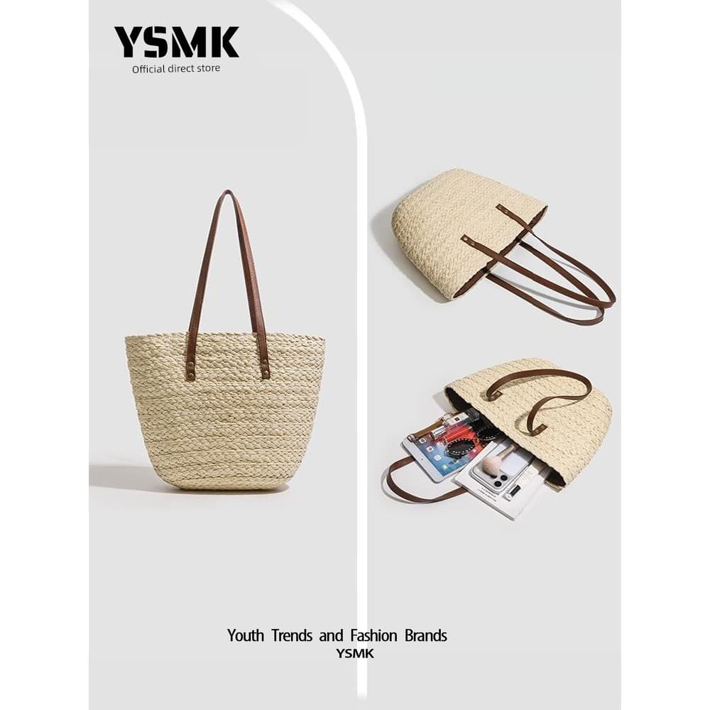 YSMK bolsa feminina verão estilo Pastoral francês bolsa de palha viagem férias beira-mar bolsa de praia nicho bolsa de o