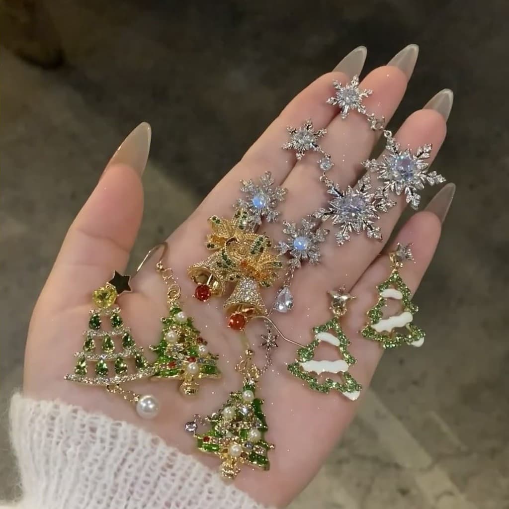 Natal novo estilo prata agulha zircão floco de neve pérola brincos nicho All-Match brincos outono inverno High-End luz b