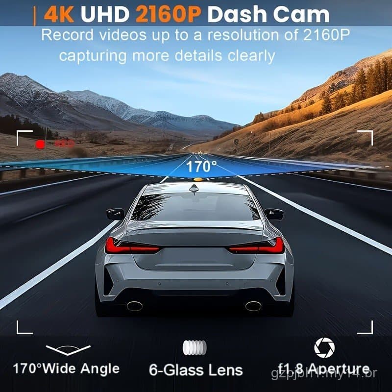 Câmera Veicular 4K WIFI Ultra HD, Resolução de Vídeo 2160P, Tela IPS de 3,73cm, Sensor G, 170° °   Ângulo Amplo, Visão N