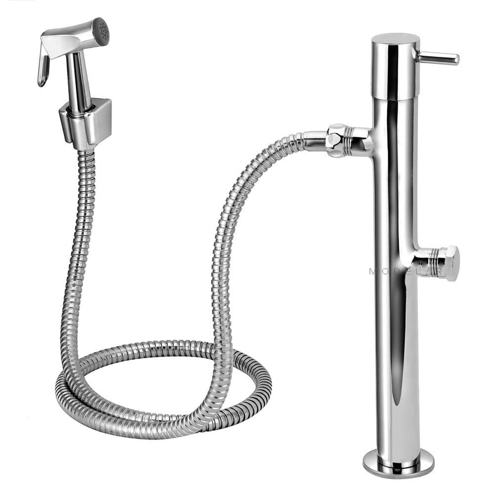 Ducha Higiênica Vertical De Piso Chão Registro Torre Metal Cromado Banheiro Caixa Acoplada Inox Prata