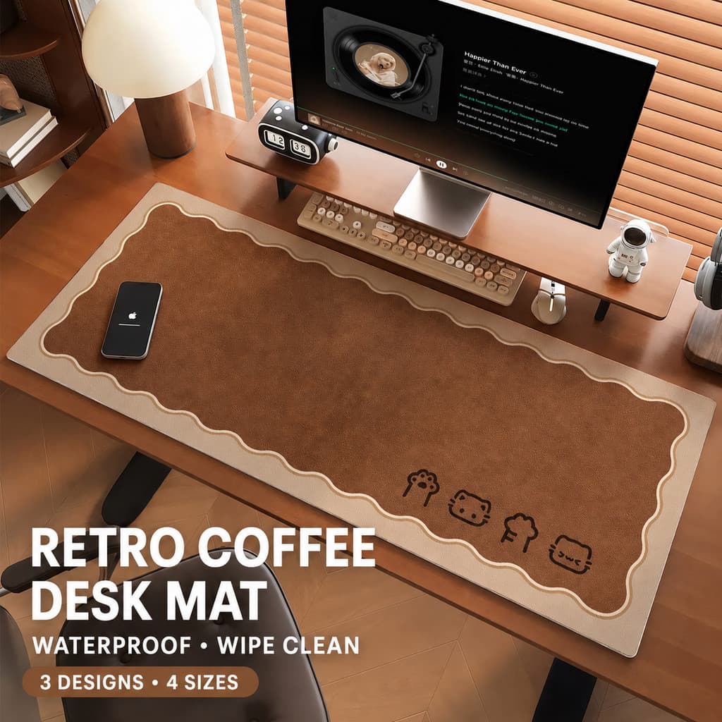 Mouse Pad Grande de Couro Estilo Café Retrô Impermeável Fácil Limpar Desk Mat Teclado 1mm 4 Tamanhos 3 Estampas Casa