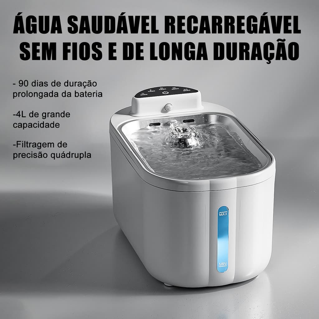 Fonte Automática p/ Gatos e Cães c/ Bandeja Inox | Bebedouro USB Recarregável | Silenciosa