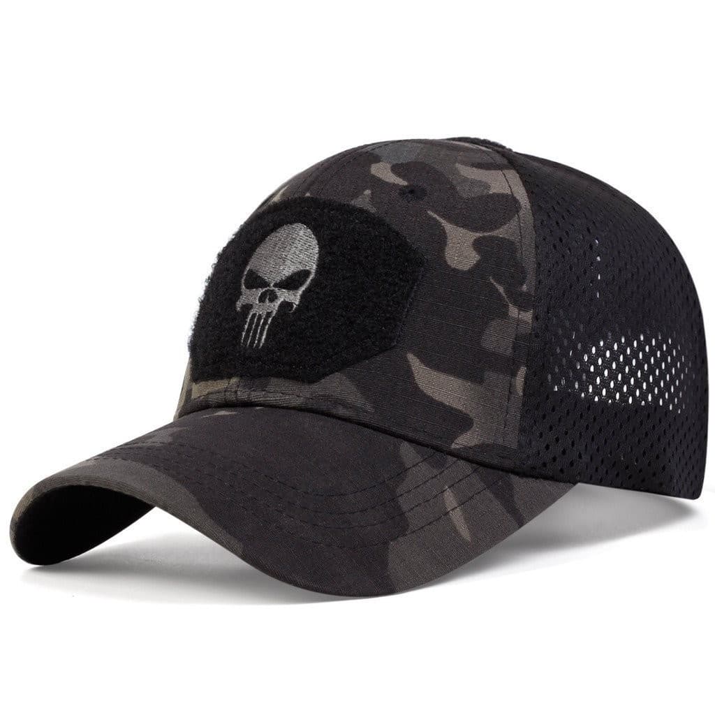 Boné de beisebol com estampa de caveira camuflada SP, bonés de pesca para homens, chapéu camuflado para atividades ao ar