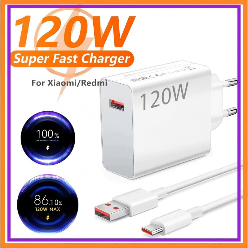 Carregador 120W Completo Turbo Cabo USB + TIPO C  (ENVIO IMEDIATO)