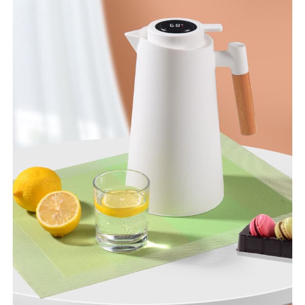 Garrafa Térmica de água, 1 Litro Garrafa Térmica Com Termômetro Led Para Chás / Café Design Moderno Cabo Em Madeira