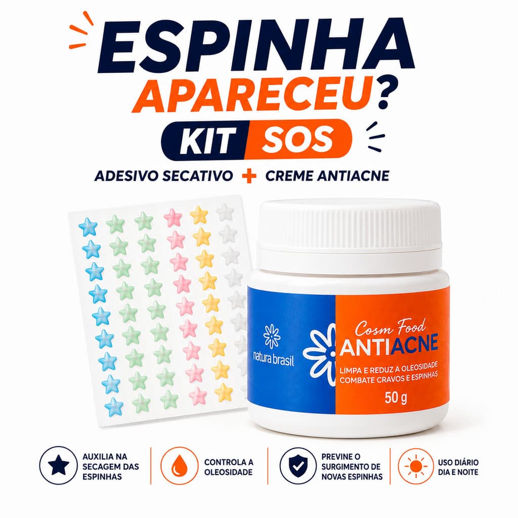 Kit Creme Antiacne + 40 adesivos de acnes secativos de espinhas e oleosidade