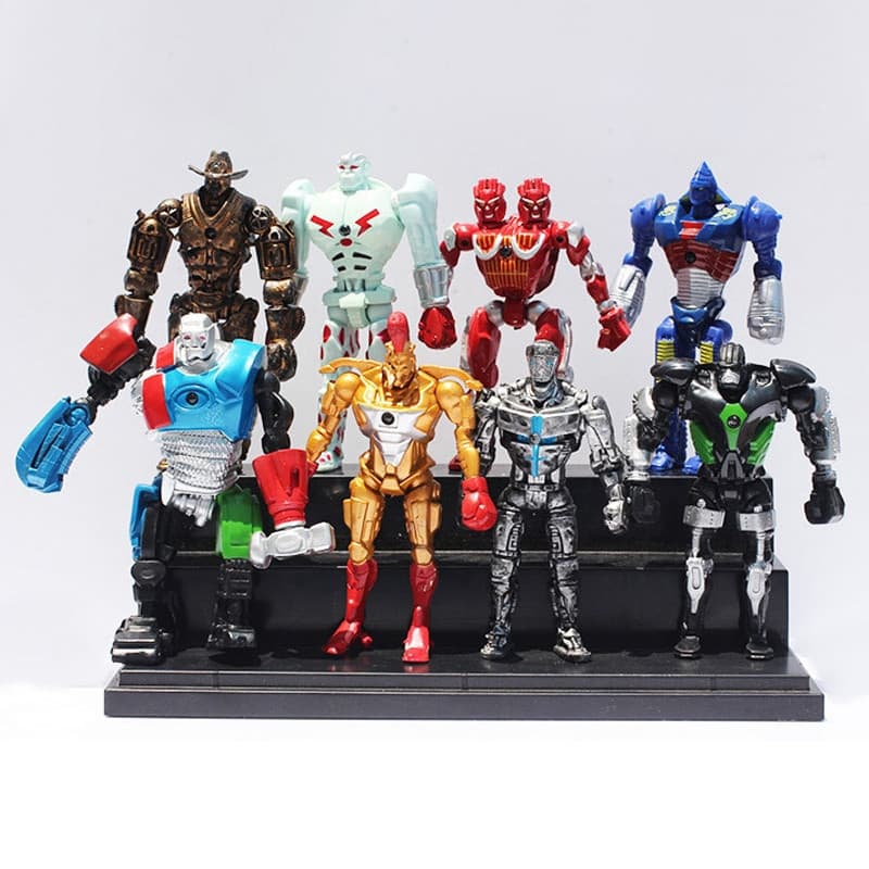 Conjunto de 8 peças de figuras de ação realistas de aço inspiradas em filmes: Atom, Zeus, Twin Cities, robô Midas, anime