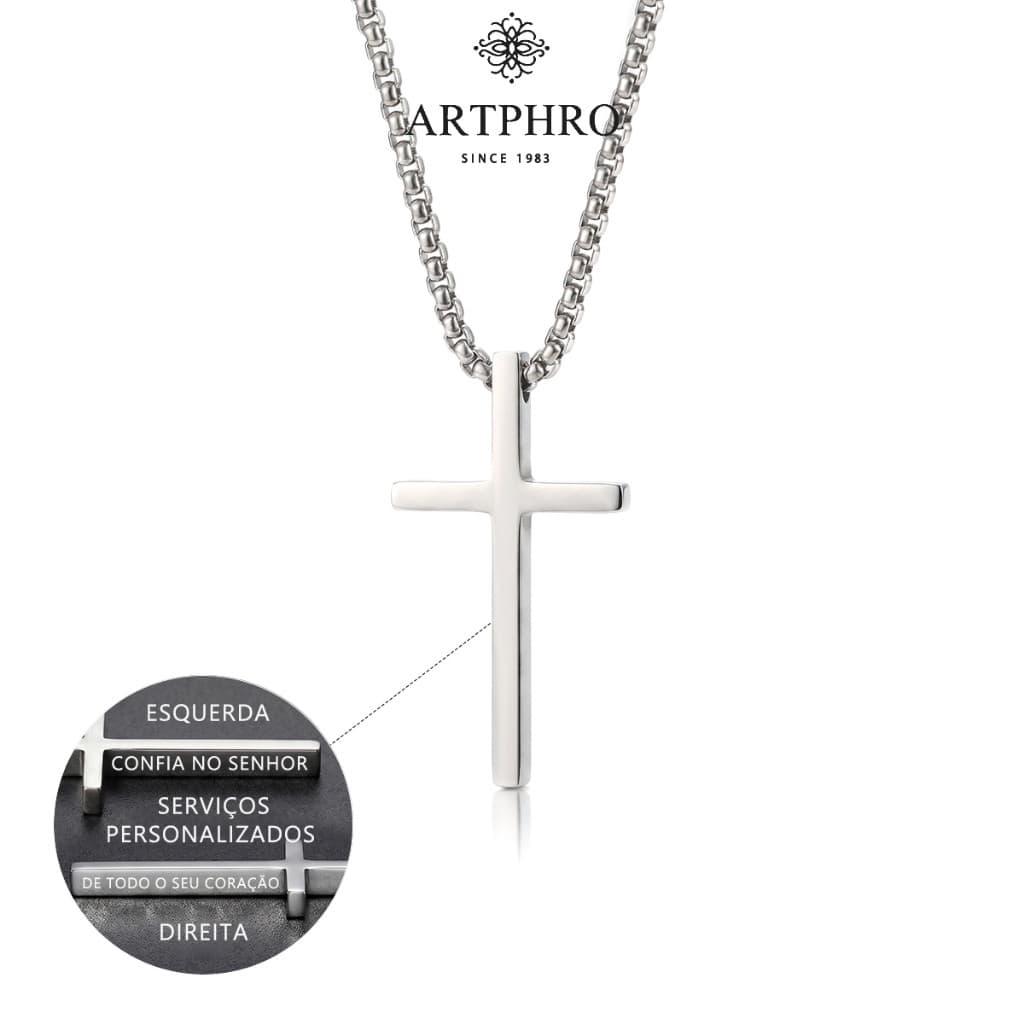 Colar de Cruz em Aço Inoxidável Personalizado ARTHPHRO para Homens, Pode Ser Gravado com Nome, Data ou Mensagem, Present