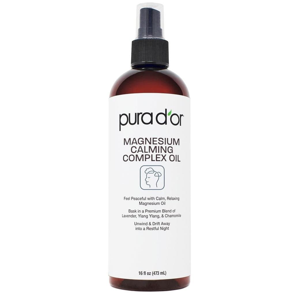 PURA D'OR Óleo de Magnésio à Base de Água em Spray de 16 Oz - Mistura Tópica Calmante com Lavanda, Ylang Ylang, Camomila