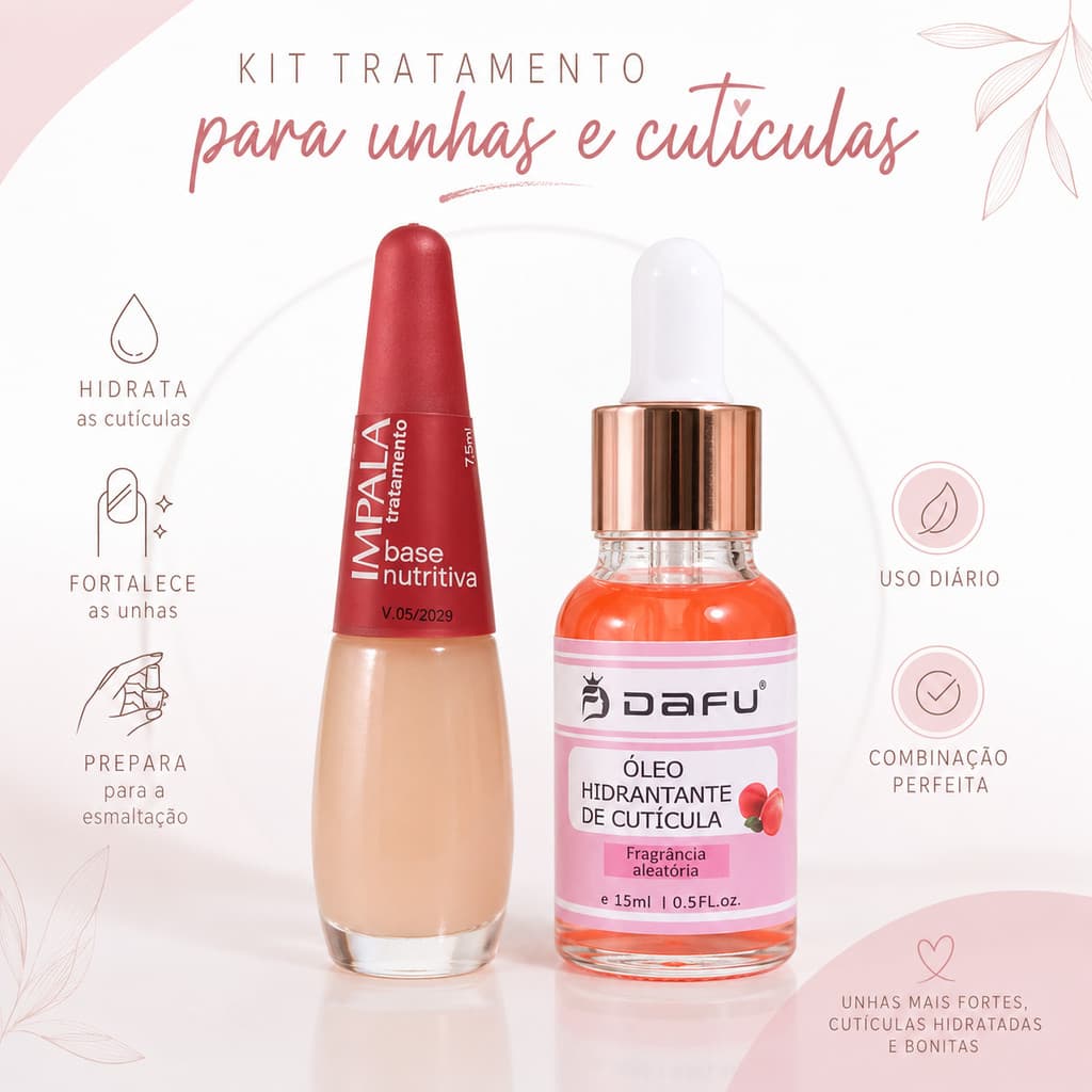 Kit Manicure Óleo Cutícula Dafu + Base Fortalecedora Impala Hidratante Unhas Cuticula Salão em Casa
