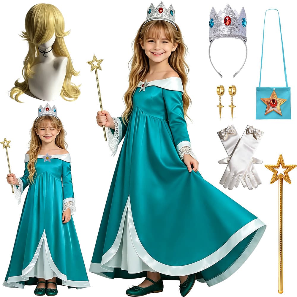 Meninas Rosalina Rainha Cosplay Traje Azul-Petróleo Fora Do Ombro Vestidos Longos Novo Jogo Filme Personagem Galáxia Pri