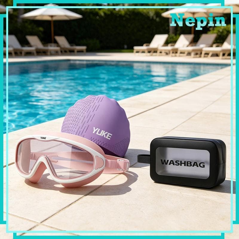 [Nepin] Conjunto De Óculos E Boné Panorâmicos Antiembaçantes Soft Silicone À Prova D'água Caso Para Natação Interna Exte