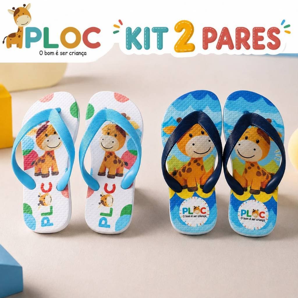 Kit 2 Pares: Chinelo Infantil Ploc Menino Estampado