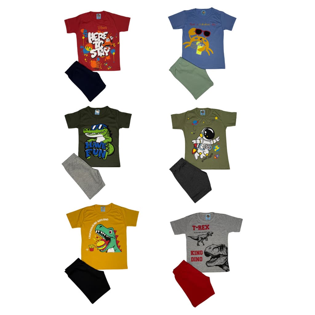 Kit 3 Conjuntos Sortido Infantil Menino Verão Sortido 1 ao 10 anos Casual Primavera Verão