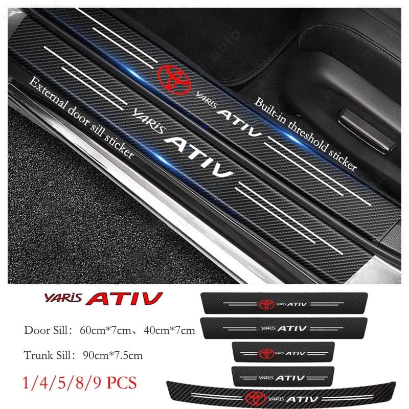 Adesivo De Soleira De Porta De Carro Toyota Yaris Ativ Anti-Arranhões Couro De Fibra De Carbono Adesivos Protetores-Mala