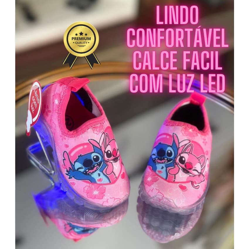 TÊNIS LED LILO CALCE FÁCIL ROSA MENINA LINDO E CONFORTÁVEL COM LUZ 20 AO 27