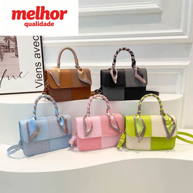 Lenço de seda portátil pequeno quadrado saco feminino contraste cor costura 2026 novo estilo moda textura de um ombro sa