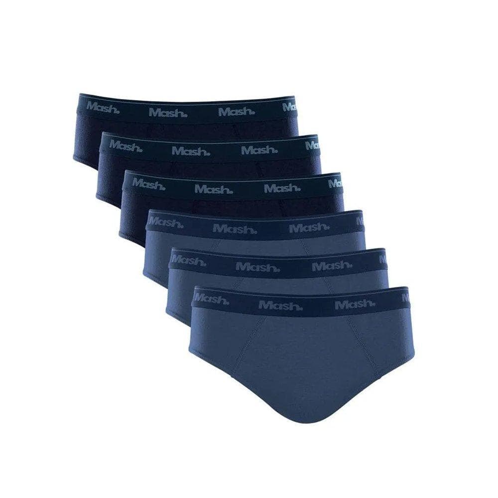 Kit 6 Cuecas Slip Algodão Mash Original - Azul