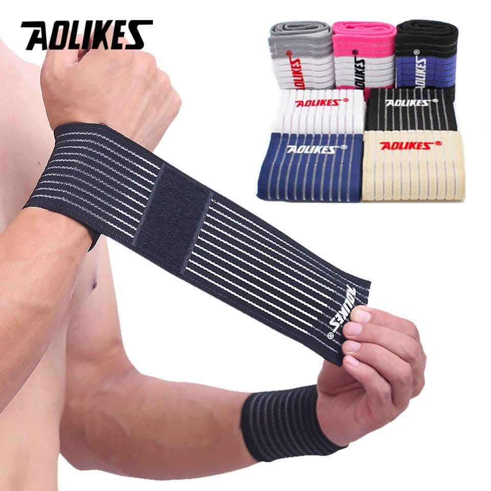 AOLIKES Elástico Esporte Bandagem Pulseira Mão Ginásio Suporte Cinta De Pulso Envoltório Tênis Algodão Weat Banda Fitnes