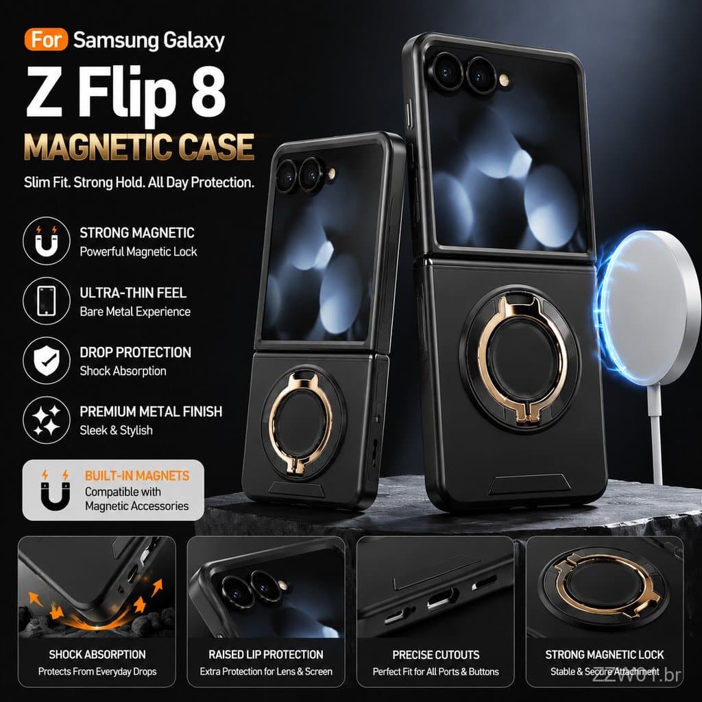 360 °   Capa com Suporte Magnético Rotativo para Carro para Samsung Galaxy Z Flip 8 Z Flip 7 Z Flip 7 FE Z Flip 6, Armad
