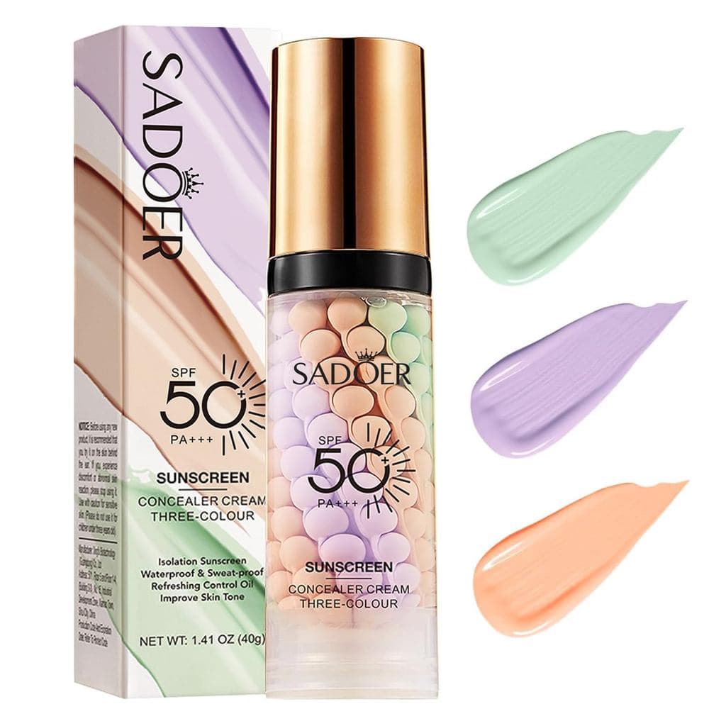 3 em 1 Primer para o Rosto Antes da Maquiagem, Creme Isolante com Protetor Solar, FPS 50, Primer Corretor de Cor em Uma