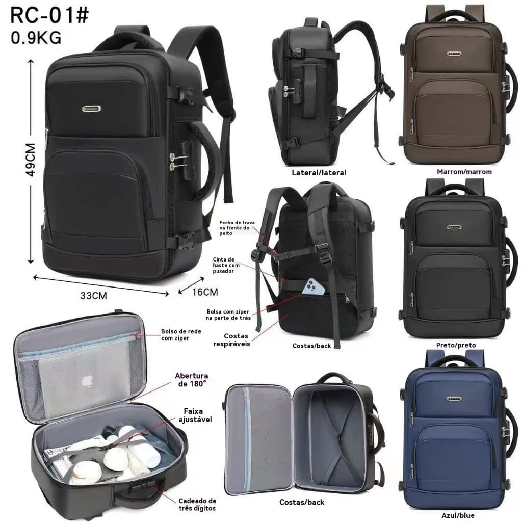 Mochila reforçada - Mochila Antifurto Premium para Viagens: Bolso Oculto + Abertura 180°