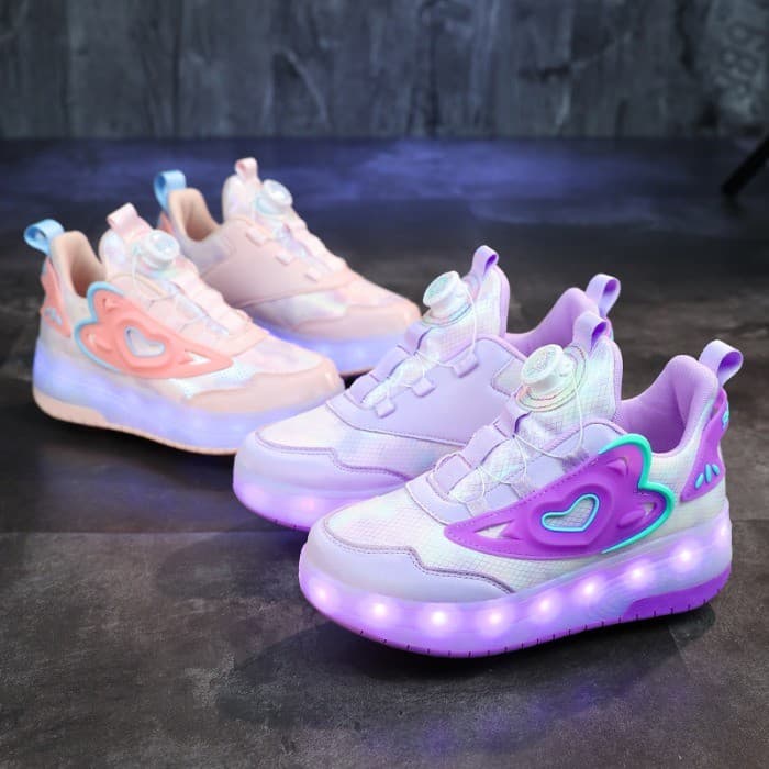 Crianças De Roda Dupla Retrátil Preguiçoso Cadarço Patins Carregamento Luminescente Sapatos De Placa Esportiva Estudante