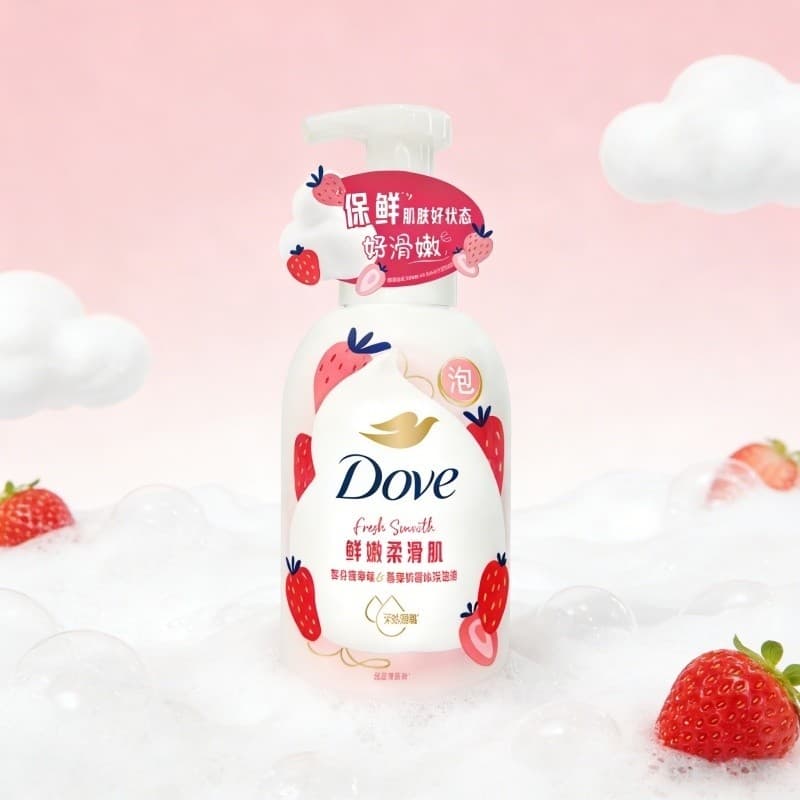 Dove/Dove Doce Morango Aveia Leite Fragrância Bolha de Banho 400g Hidratante Limpeza Lavagem Corporal Aromática Suave